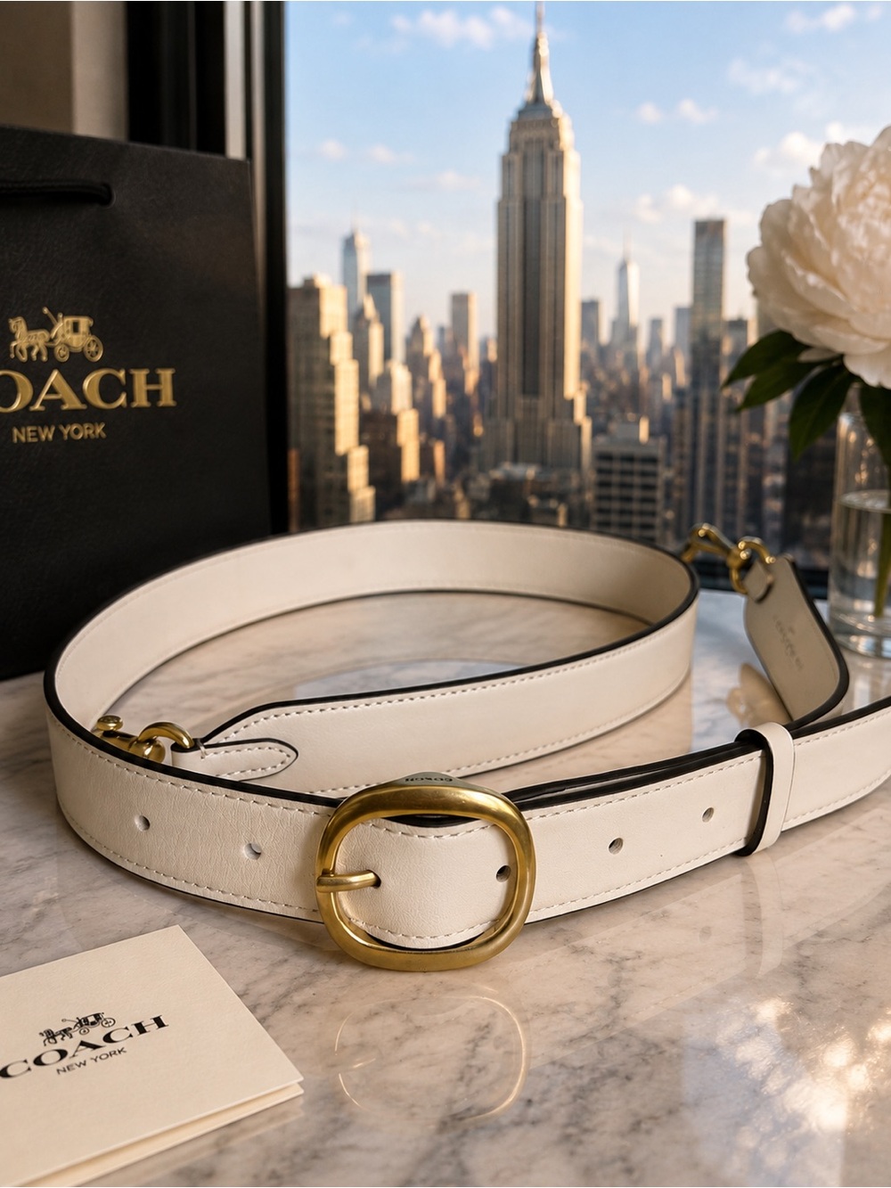 Coach smooth White Leather Bag strap w Gold hardware